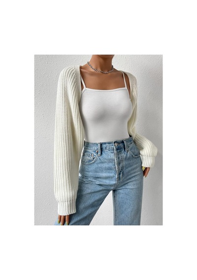 Moibody Triko Örgü Reglan Kol Bolero Hırka Kore Tarzı 4 Mevsim Ekru Ekru