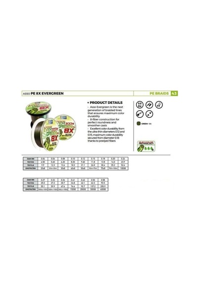 Asso Ever Green 8 Örgü Mumlu İp Misina 130mt 0,24mm