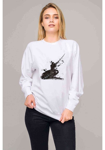 Silhouette Samurai Baskılı Beyaz Kadın Sweatshirt (534616417)