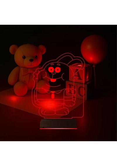 Luvivia Çocuk Odası Çizgi Film Tavşan 3d Lamba - Masa Gece Lambası Şeffaf