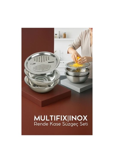 Çelik Rende Kase Süzgeç Seti - Multifix 3 İn 1 Paslanmaz Çelik 722050 Diğer