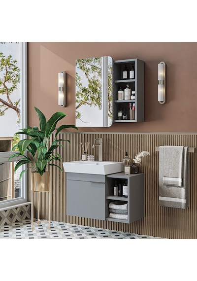 Likya Mdflam Lavabolu Banyo Dolabı Takımı, Tek Kapaklı 72 Cm Lavabolu Banyo Alt Dolabı + Üst Dolabı Kül Gri Likya Mdflam Lavabolu Banyo Dolabı Takımı, Tek Kapaklı 72 Cm Lavabolu Banyo Alt Dolabı + Üst Dolabı Kül Gri