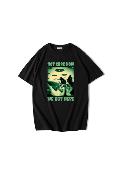 Brz Collection Oversize Cat And Dog Selfie T-shirt-siyah Siyah
