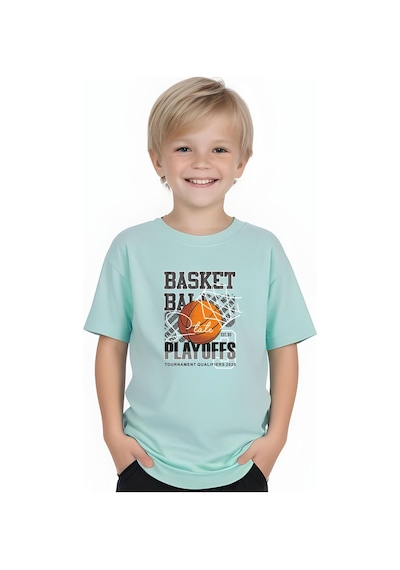 Fyk Kids Erkek Çocuk Yuvarlak Yaka Basketball Baskılı T-shirt Mint Yeşil