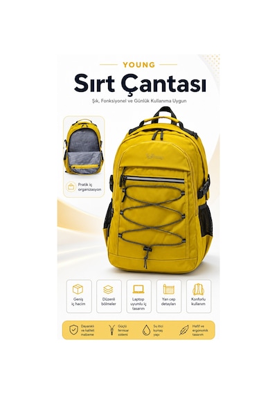 Kaff Young 51537 Yellow Sarı Unisex Çok Cepli Suya Dayanıklı Sırt Çantası