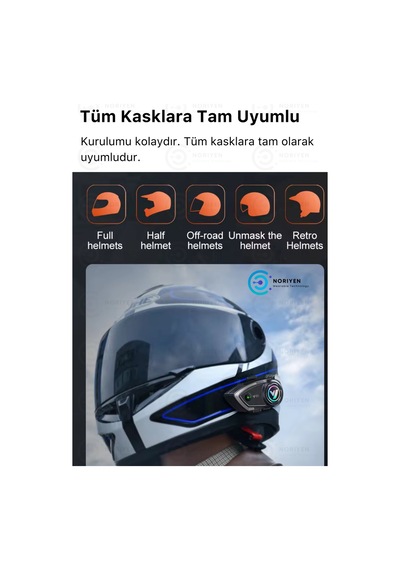 Y80 Yeni Nesil Motosiklet Kask Interkom Mikrofonlu Gürültü Engelleyici Işıklı 5.3 Bluetooth Kulaklık