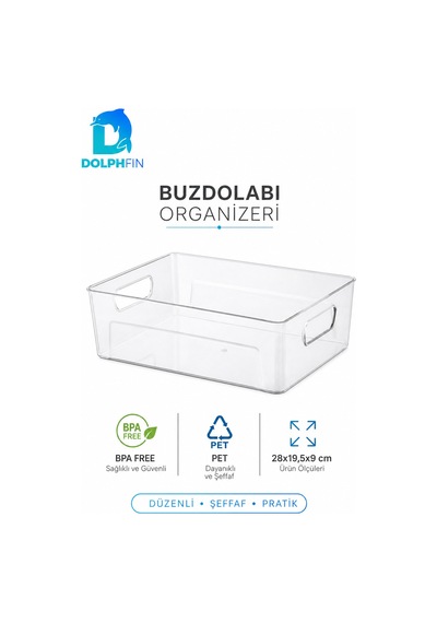 Şeffaf Pet Buzdolabı Organizeri Geniş Kulplu Düzenleyici Kutu 28x19,5x9 Cm