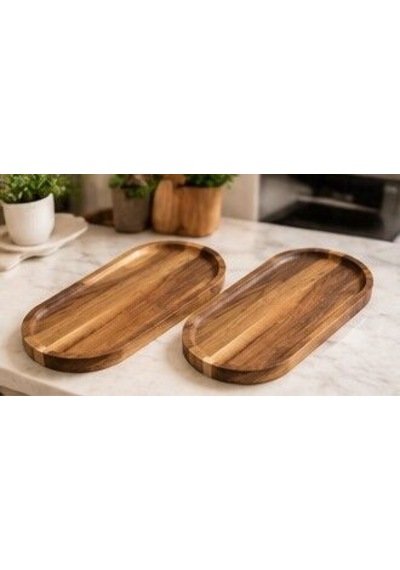 Akasya Oval Sunumluk - İkili Kahverengi