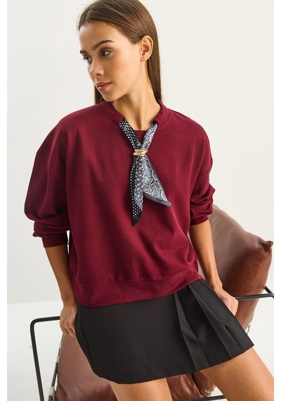 Shade Kadın Fular Detaylı Pamuklu Ottoman Sweatshirt 6931 60283689 - Bordo