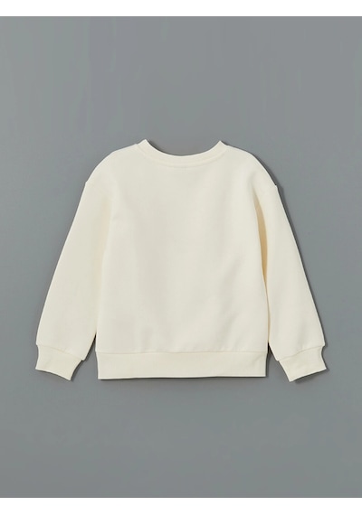 LC Waikiki Lcw Kids Ekru Bisiklet Yaka Kız Çocuk Kalın Sweatshirt Cream