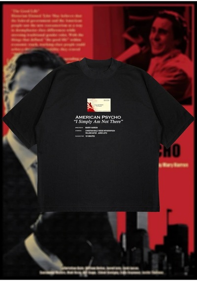 Startmore American Psycho Baskılı Oversize Unisex Pamuklu Nefes Alan Kalın Kumaşlı Siyah