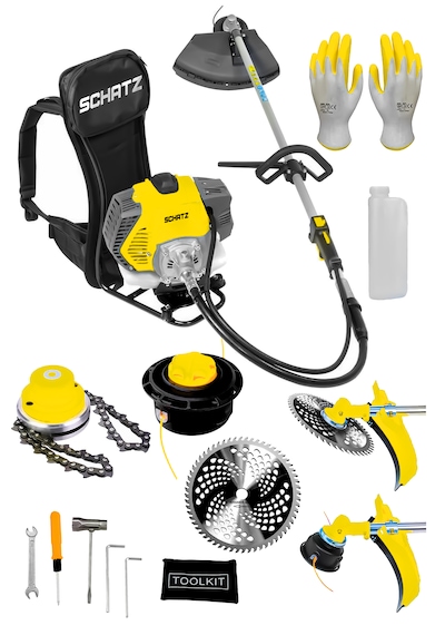 Schatz 5.9 Hp Sırt Tipi Benzinli Motorlu Ot Çalı Çim Biçme Tırpanı 11000rpm Sarı + Canavar Başlık