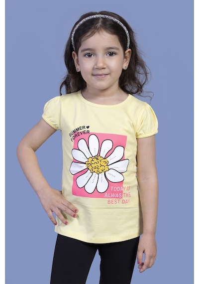 Toontoy Kids Toontoy Kız Çocuk Papatya Baskılı Taş İşlemeli Tişört Sarı