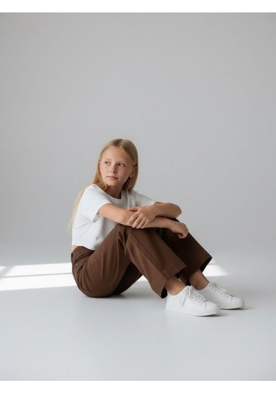 Zekids Kız Çocuk Bol Paça Modal Kumaş Tasarım Pantolon-17149 Kahverengi