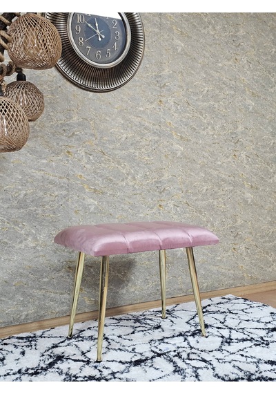 Zafir Gold Sivriltme Ayaklı 60 Cm Puf Bench - Puf - Bench - Oturak - Mutfak Oturağı - Antre Oturağı Pembe
