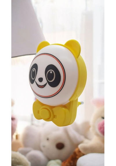 Sevimli Panda Bebek Çocuk Odası Gece Lambası, Prize Tak Çalıştır Anahtarlı, 2 Watt Beyaz Işık Ledli Sarı