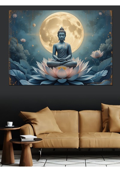 Lotus Üzerinde Meditasyon Buda Dekoratif Kanvas - Mdf Ahşap Tablo