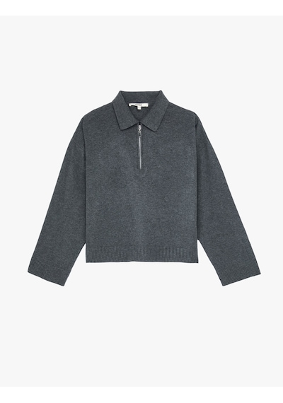 Koton Fermuarlı Polo Yaka Uzun Kollu Oversize Kazak Gri 6wak90260ht Gri