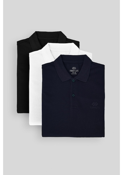 Tommylife Standart Fit Basic Polo Yaka 3lü Paket Siyah-beyaz-lacivert Erkek T-shirt 87748 Siyah-beyaz-lacivert