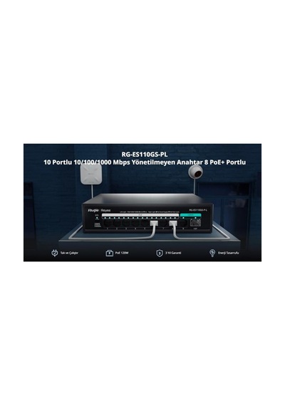 Ruıjıe Reyee Rg-es110gs-p-l 10 Port, 8 Port Gigabit Poe, 120w, 1 Port Spf, 1 Port Gigabit Uplink, Switch 51824264