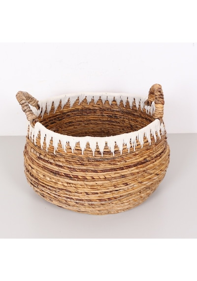 Avanos Doğal Abaka El Yapımı Yuvarlak Kulplu Sepet 45x41x36 Cm Bej