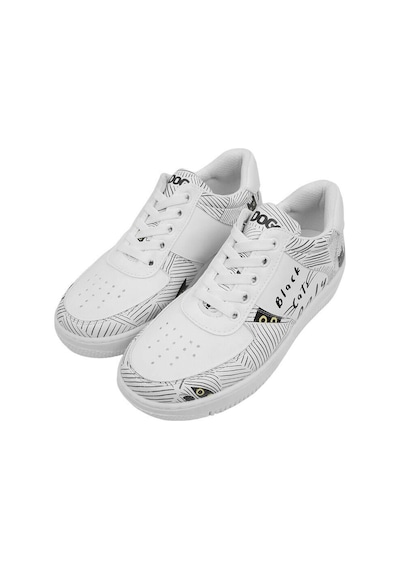 Kadın Vegan Deri Beyaz Sneakers - Black Cats Only Tasarım Çok Renkli