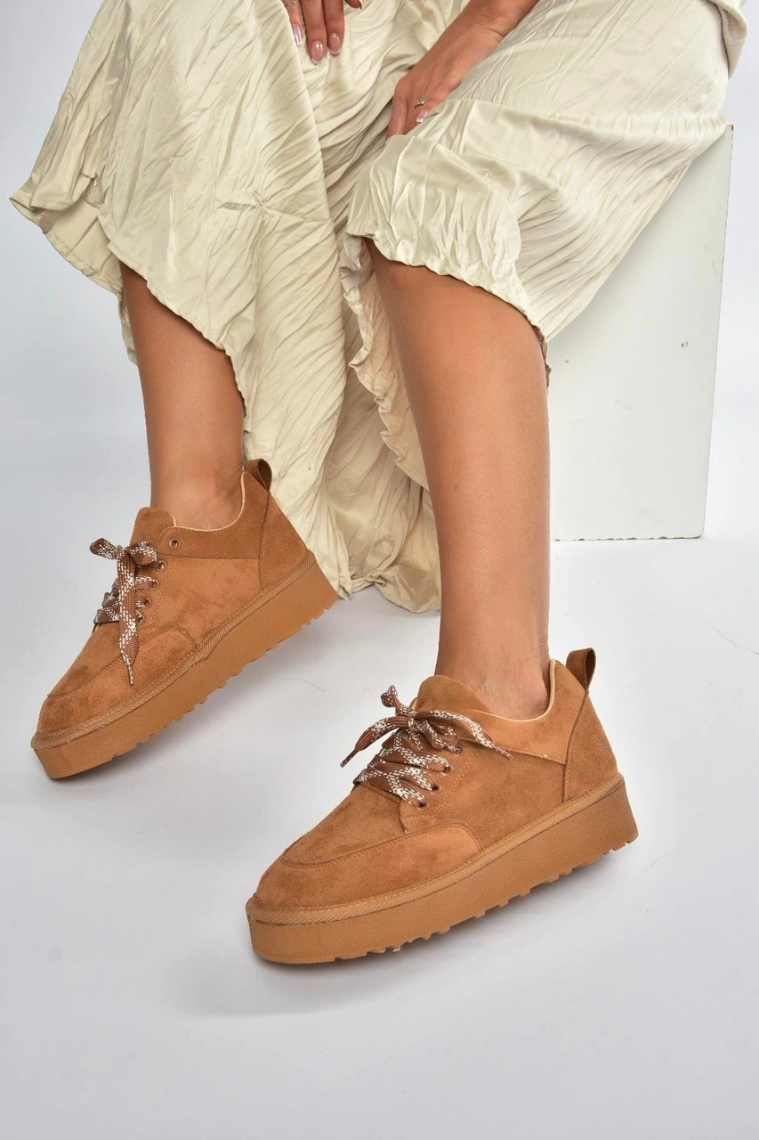 Fox Shoes V602045402 Taba Süet Kalın Tabanlı Günlük Kadın Ayakkabı Taba-süet