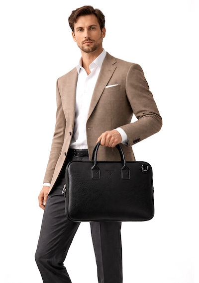 Sanmorris Unisex 15.6 İnç Uyumlu Suni Deri Darbe Korumalı Laptop Ve Evrak Çantası 1446 Siyah