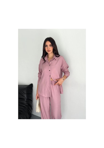Kadın Gömlek Pantolon İkili Alt-üst Takım - Toz Pembe