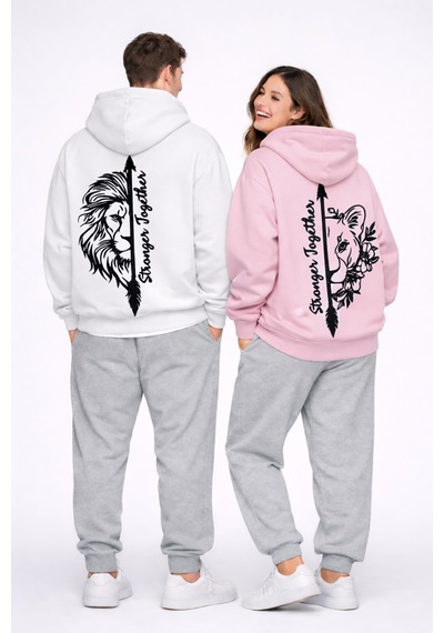 Nevermınd Stronger Together Yazılı Aslan Kaplan Baskılı Beyaz Sevgili Kombini Oversize Hoodie Pembe Pembe Nevermınd Stronger Together Yazılı Aslan Kaplan Baskılı Beyaz Sevgili Kombini Oversize Hoodie Pembe Pembe