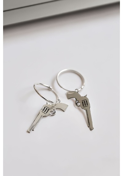 Papatya Silver 925 Ayar Gümüş Rodyum Kaplama Kovboy Red Kit Silahı, Tabanca Figürlü Halka Küpe