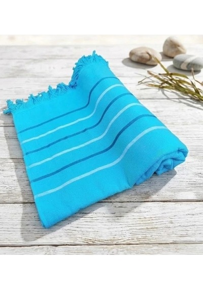 Hızlı Kuruyan, Yer Kaplamayan %100 Pamuklu Turkuaz Waves Plaj Peştemali Çok Renkli