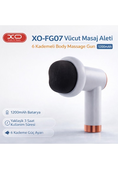 Xo-fg07 Vücut Masaj Aleti 6 Kademeli Body Massage Gun 1200mah Beyaz
