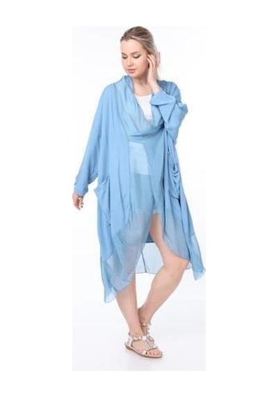 Bohem Stil Italyan Ipek Detaylı Oversize Kaftan & Bluz-8711 İndigo Mavi İndigo