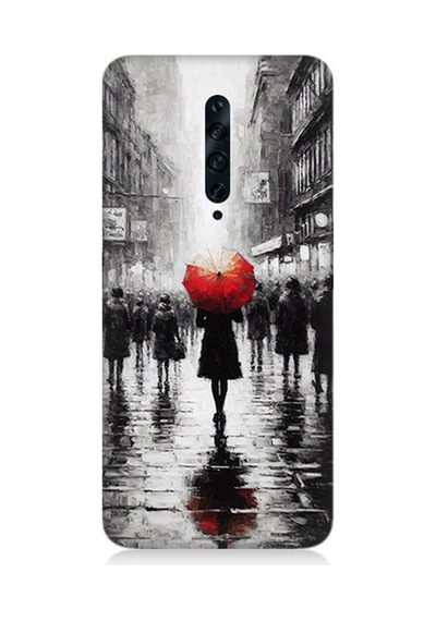 Oppo Reno 2z Uyumlu Kırmızı Şemsiyeli Yalnızlık Desenli Silikon Kılıf Çok Renkli