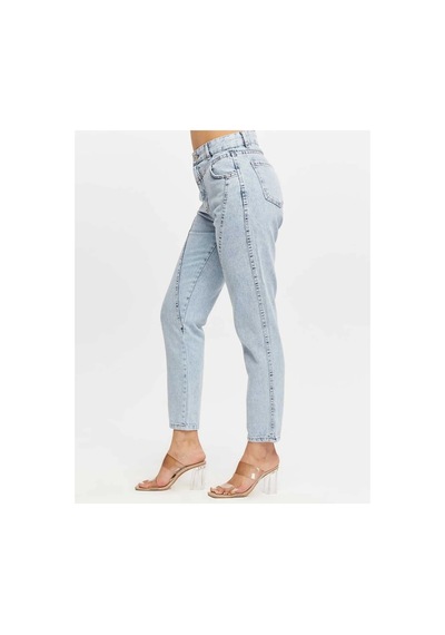 Kene Jeans Yüksek Bel Ön Conta Çımalı Mom Kot Jeans Buz Kar
