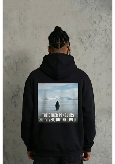 Modi Green Sırt Baskılı Erkek Salaş Stil Siyah Siyah Oversize Hoodie - Survi 2XL