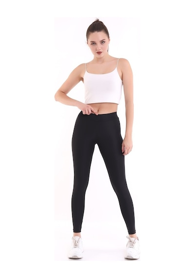 Self Clothing Kadın Siyah Yüksek Bel Dayanıklı Örme Kumaş Toparlayıcı Spor Tayt