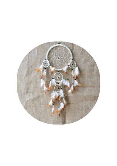 Üç Gözlü Beyaz Rüya Kapanı / Dreamcatcher (16,5 Cm Çap)