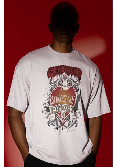 Alice Cooper Şarkıcı Ön Baskılı Unisex Oversize Tişört Beyaz
