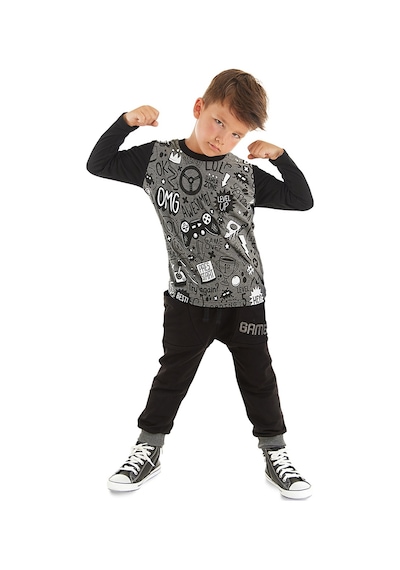 Denokids Mshb&g Gamer Erkek Çocuk Antresit Gri T-shirt Siyah Pantolon Takım Antrasit