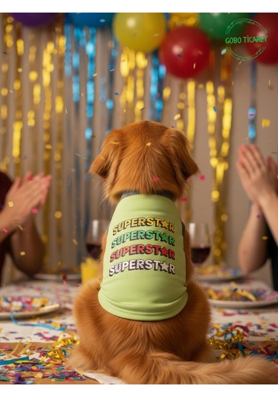Yeşil Superstar Yazılı Kedi Ve Köpek Kıyafeti Tişörtü Elbisesi Large/l/beden 3