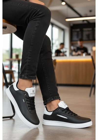 Sneakers Bağcıklı Erkek Ayakkabı Legan-021 Siyah-beyaz