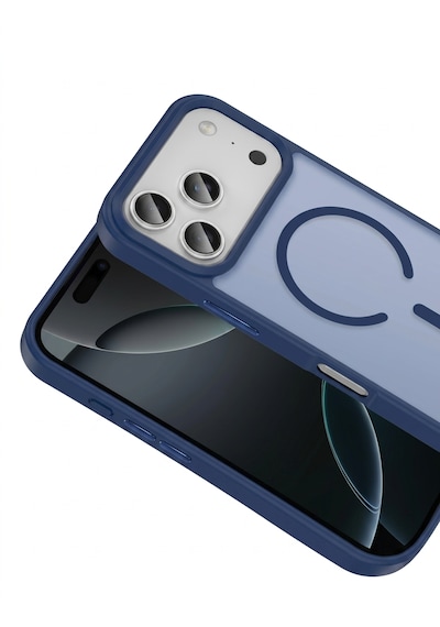 Apple iPhone 17 Pro Uyumlu Magsafe Özellikli Kenarları Plastik Rot Silikon Kılıf Lacivert