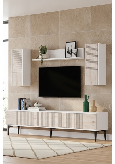 Tvr1819bt Corsa Tv Ünitesi Takımı Beyaz-traverten 180cm Beyaz - Traverten