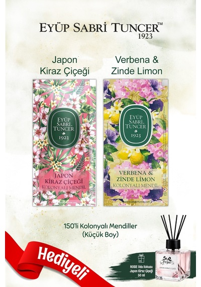 Eyüp Sabri Tuncer Japon Kiraz & Verbena Kolonyalı Mendil 150'li ve Rosie Oda Kokusu Tekli