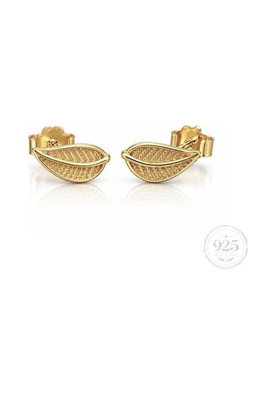 Servi 925 Ayar Gümüş Golden Leaf Yaprak Küpe-543 Altın - Gümüş