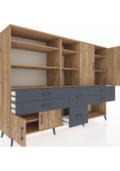 Hyperion Dolap 10 Raflı 6 Çekmeceli 4 Kapaklı 220x44x163 Çam-çam/ Çam-çam/antrasit Hyperion Dolap 10 Raflı 6 Çekmeceli 4 Kapaklı 220x44x163 Çam-çam/ Çam-çam/antrasit