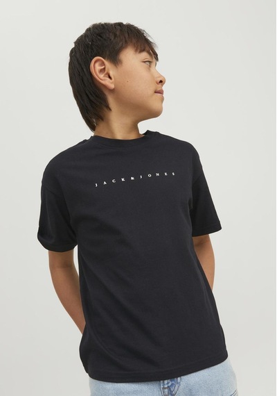Jack & Jones Kisa Kollu Logo Baskili Tisört - Çocuk 12237435 Black Siyah