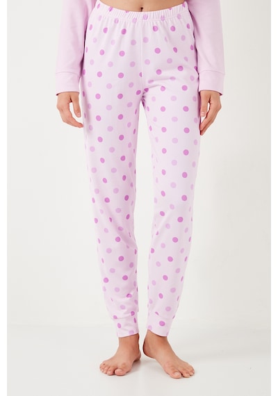 Lela Streç Standart Fit Bisiklet Yaka Desenli Bayan Pijama Takımı 6095700 Açık Pembe